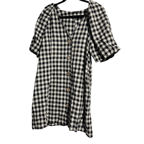 Zara Linen Blend Dress Black and White Size Large - Picture 2 of 14